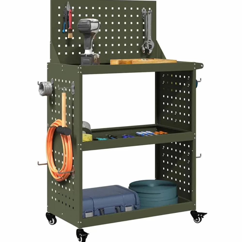 Gereedschapswagen met plank Olijf Groen 65 x 35 x 111 cm>vidaXL