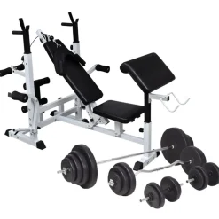 Gewichtenbank met gewichtenrek en halterset 120 kg>vidaXL Discount