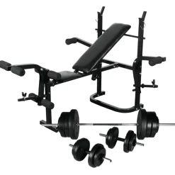 Fitness*vidaXL Gewichtenbank met gewichtenrek en halterset 60,5 kg