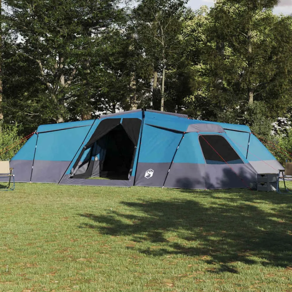Buitensport*vidaXL Gezinstent met dak met opslag 833 x 585 x 216 cm taft Blauw