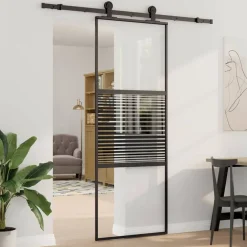 Bouwmaterialen*vidaXL Glazen deur Gestreept Zwart 90 x 2 x 205 cm Aluminium