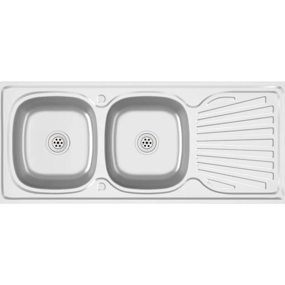 Gootsteen dubbele bakken 1200x500x155 mm roestvrij staal zilver>vidaXL Online
