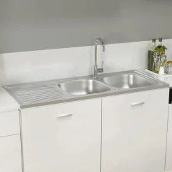 Gootsteen dubbele bakken 1200x500x155 mm roestvrij staal zilver><noscript><img width=