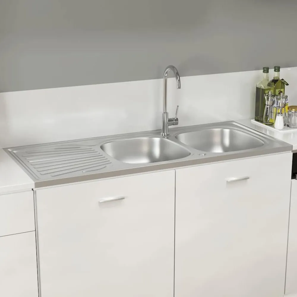 Gootsteen dubbele bakken 1200x500x155 mm roestvrij staal zilver>vidaXL Online