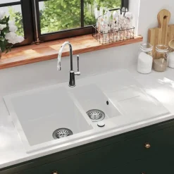 Sanitair & Loodgietersbenodigdheden*vidaXL Gootsteen dubbele bakken graniet Wit