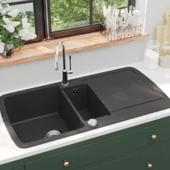 Sanitair & Loodgietersbenodigdheden*vidaXL Gootsteen dubbele bak graniet Zwart
