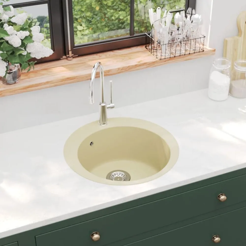 Sanitair & Loodgietersbenodigdheden*vidaXL Gootsteen enkele bak rond graniet Beige