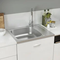 Gootsteen met afvoerset 600x500x155 mm roestvrij staal zilver><noscript><img width=