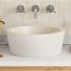 Sanitair & Loodgietersbenodigdheden*vidaXL Gootsteen Ø40x15 cm marmer crèmekleurig Cr&egrave;me