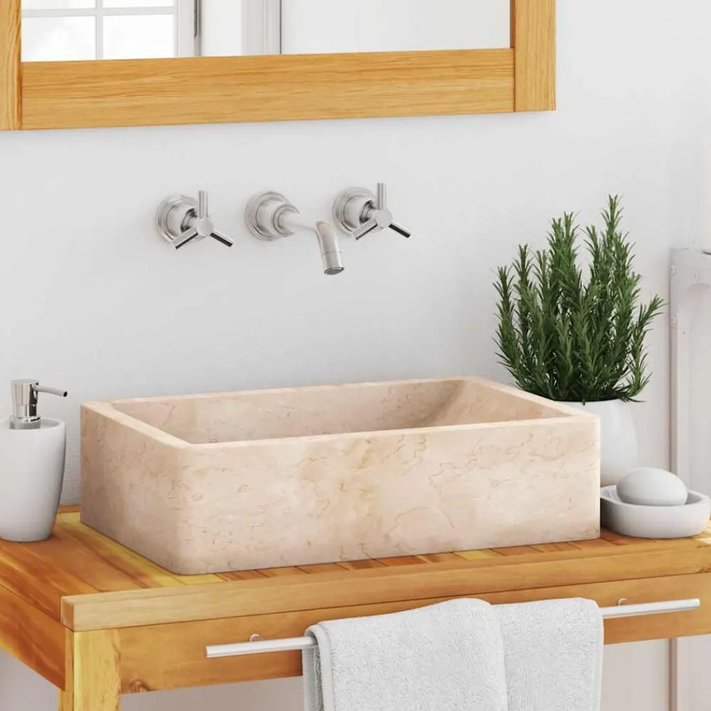 Gootsteen 45x30x12 cm marmer hoogglans crèmekleurig>vidaXL Clearance