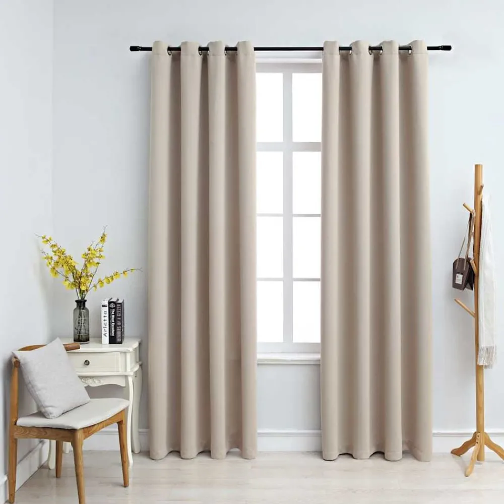 Woon- & Tuinaccessoires*vidaXL Gordijn verduisterend met metalen ringen 2 st 140x175 cm Beige