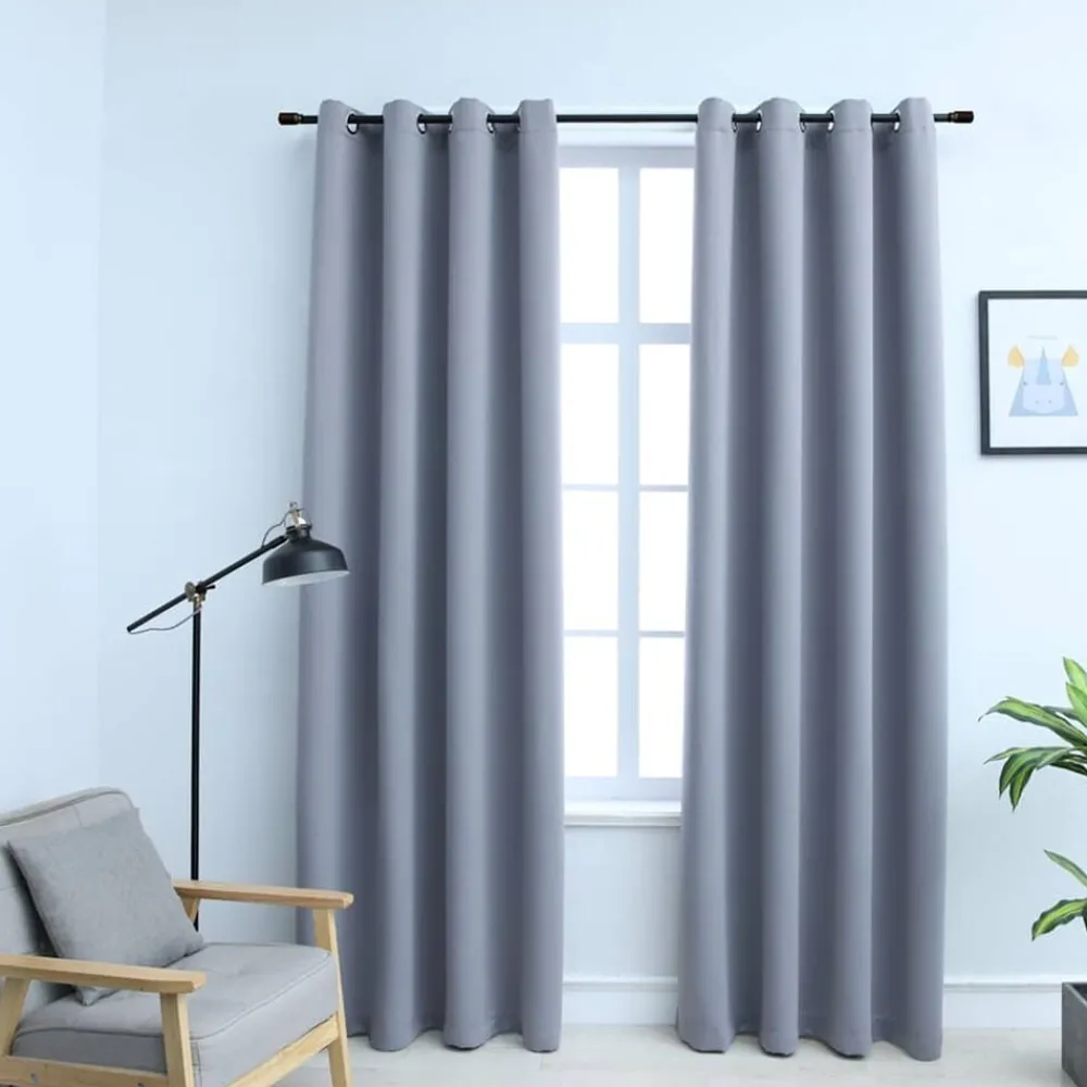Woon- & Tuinaccessoires*vidaXL Gordijn verduisterend met metalen ringen 2 st 140x175 cm Grijs