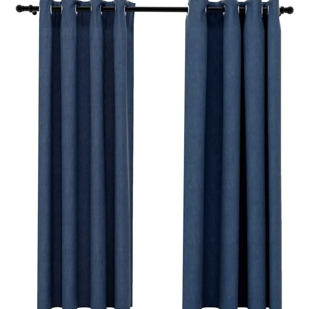 Woon- & Tuinaccessoires*vidaXL Gordijnen linnen-look verduisterend ogen 2 st 140x175 cm Blauw
