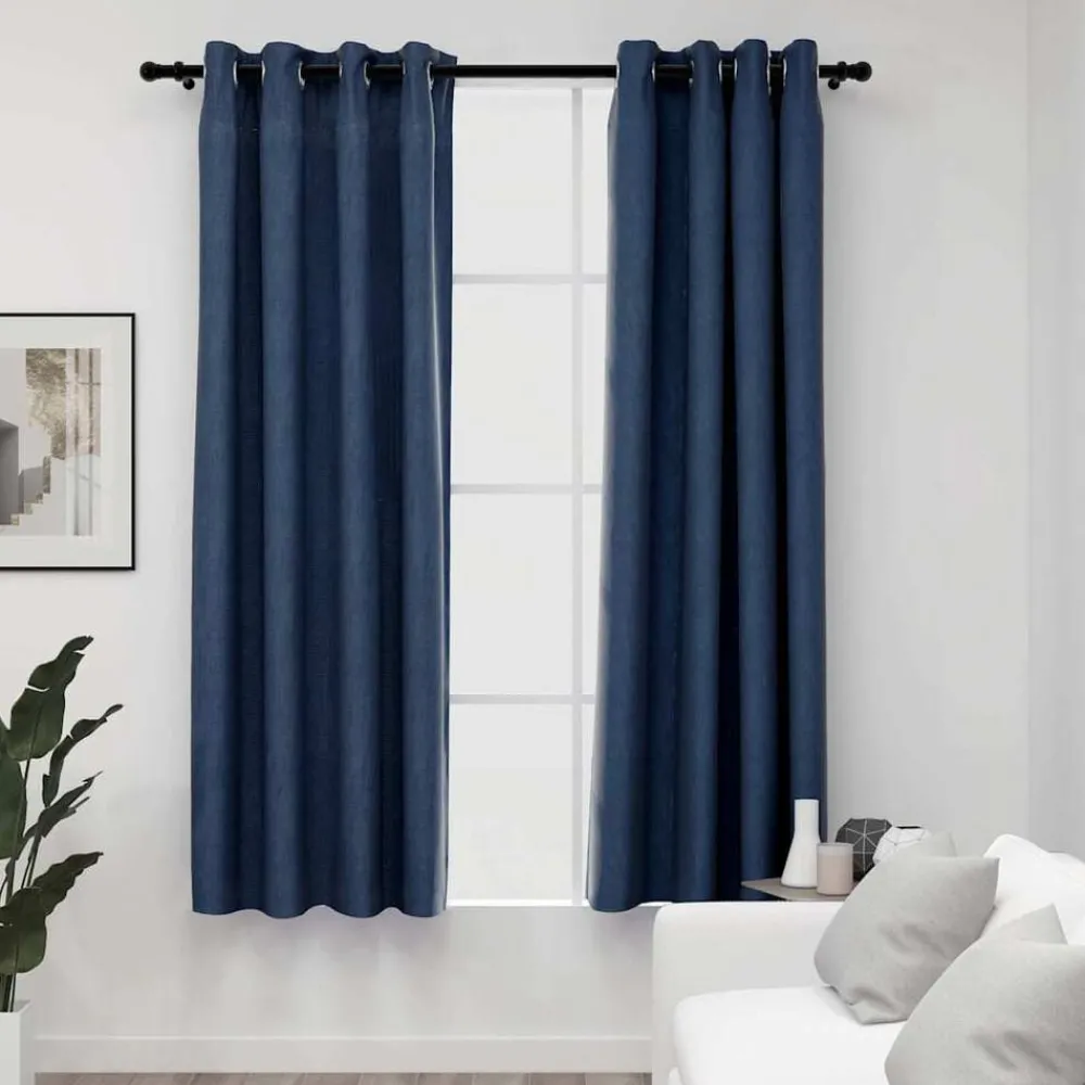 Woon- & Tuinaccessoires*vidaXL Gordijnen linnen-look verduisterend ogen 2 st 140x175 cm Blauw