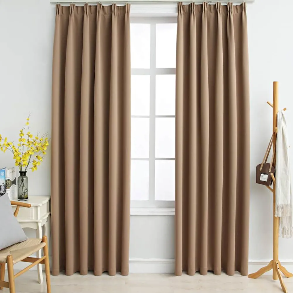 Woon- & Tuinaccessoires*vidaXL Gordijnen verduisterend met haken 2 st 140x175 cm Taupe