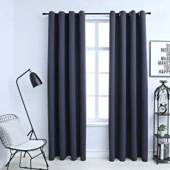 Woon- & Tuinaccessoires*vidaXL Gordijnen verduisterend met ringen 2 st 140x175 cm Antraciet