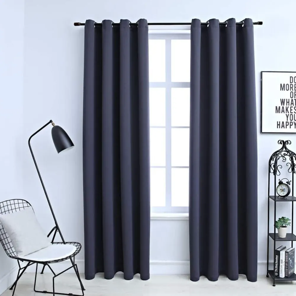 Woon- & Tuinaccessoires*vidaXL Gordijnen verduisterend met ringen 2 st 140x175 cm Antraciet