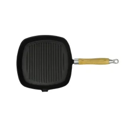Grillpan met houten handvat gietijzer 20x20 cm>vidaXL Online