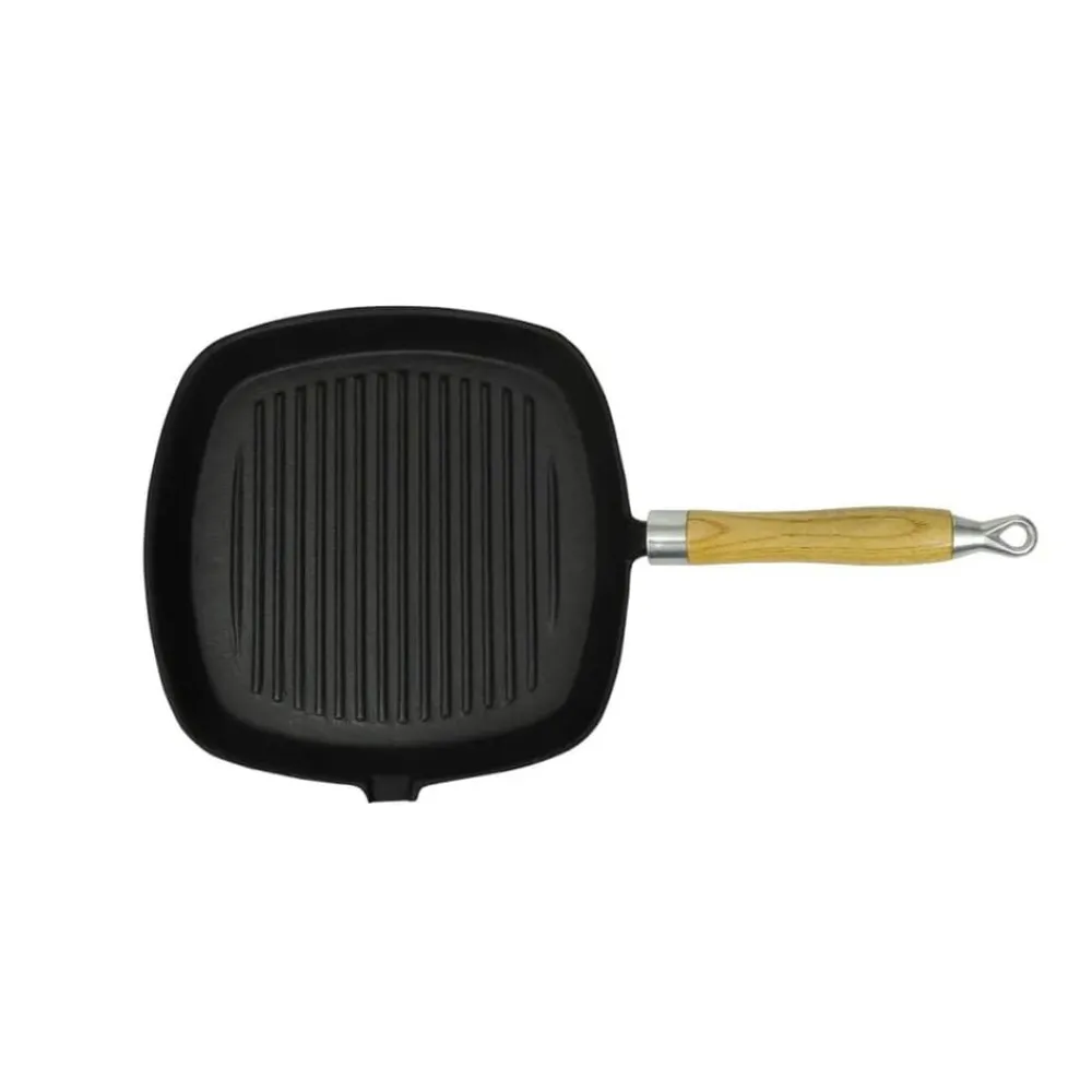 Grillpan met houten handvat gietijzer 20x20 cm>vidaXL Online