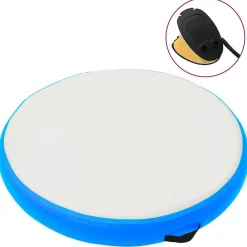 Fitness*vidaXL Gymnastiekmat met pomp opblaasbaar 100x100x10 cm PVC blauw Blauw en grijs