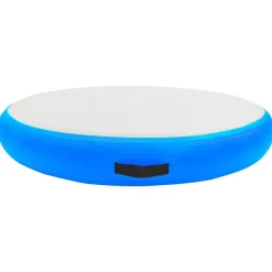 Fitness*vidaXL Gymnastiekmat met pomp opblaasbaar 100x100x10 cm PVC blauw Blauw en grijs