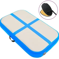 Fitness*vidaXL Gymnastiekmat met pomp opblaasbaar 60x100x15 cm PVC blauw Grijs en blauw