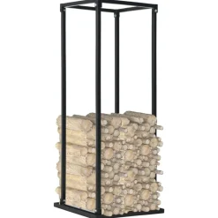 Houtkachel- & Haardaccessoires*vidaXL Haardhoutrek met basis 37x37x113 cm staal zwart