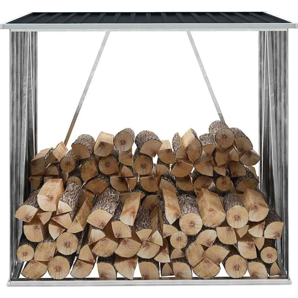 Houtkachel- & Haardaccessoires*vidaXL Haardhoutschuur 163x83x154 cm gegalvaniseerd staal Antraciet