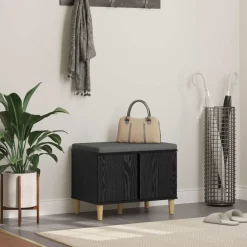 Halbank met kussen met opslag Zwarte Eik 60 x 38 x 46 cm>vidaXL Clearance