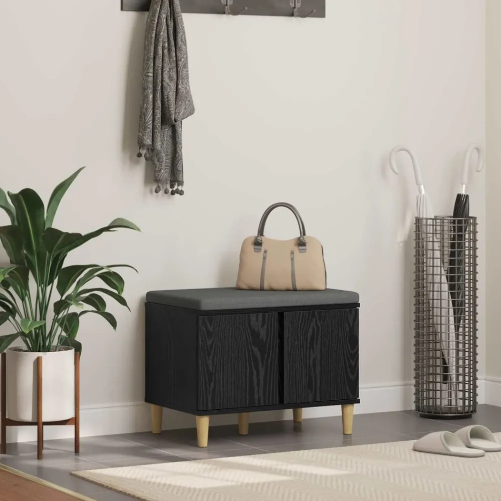 Halbank met kussen met opslag Zwarte Eik 60 x 38 x 46 cm>vidaXL Clearance
