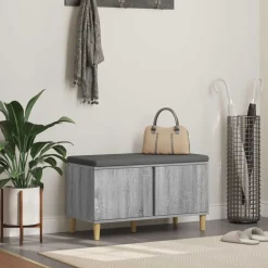 Halbank met kussen met opslag Grijze Sonoma 80 x 38 x 46 cm>vidaXL New