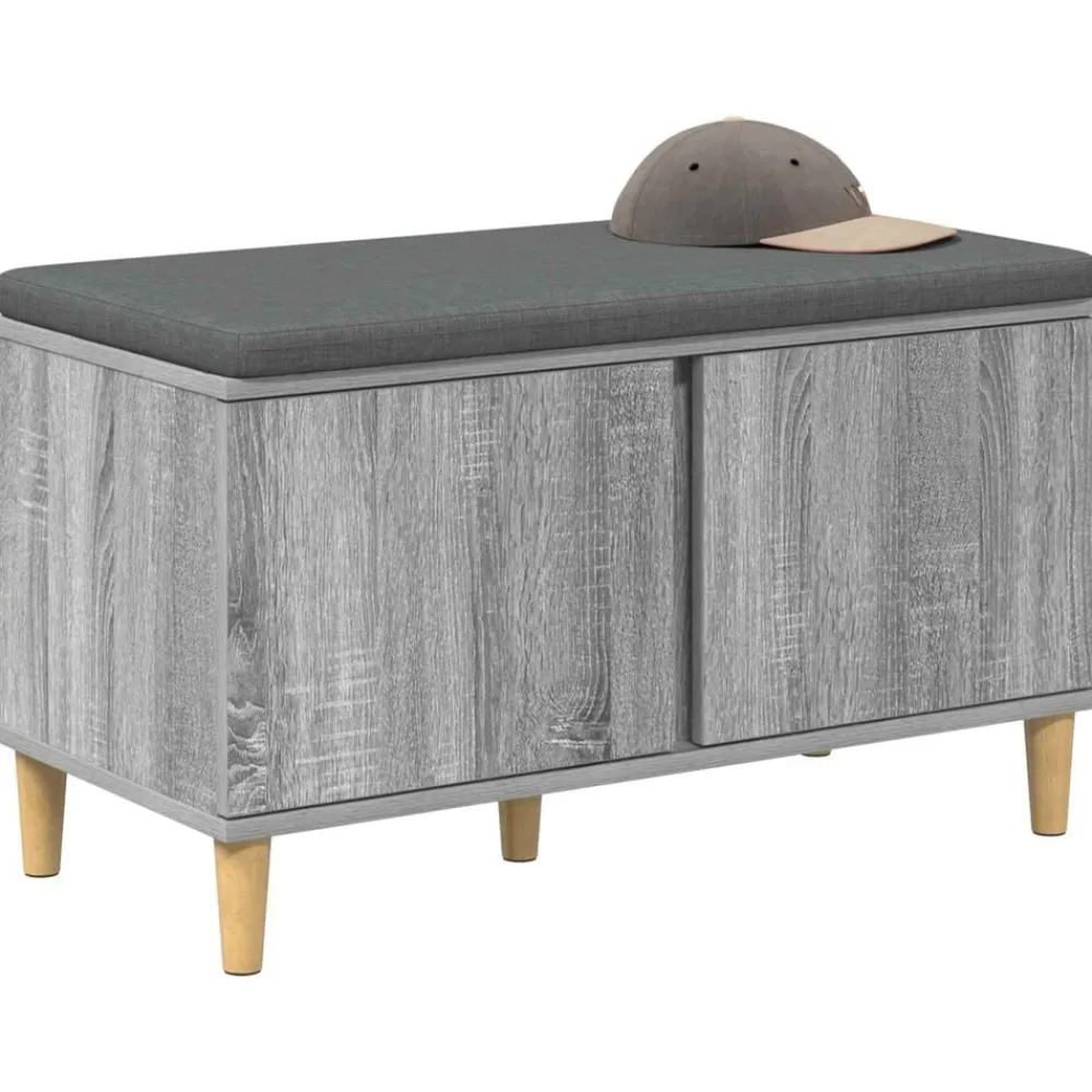 Halbank met kussen met opslag Grijze Sonoma 80 x 38 x 46 cm>vidaXL New