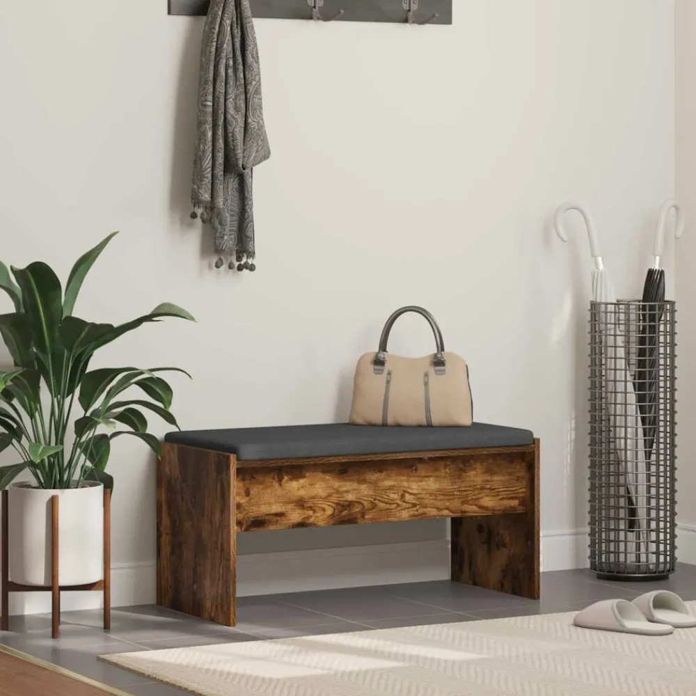Bankjes*vidaXL Halbank met kussen 83 x 38 x 40 cm Gerookt eiken