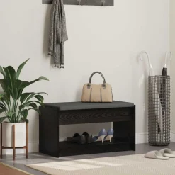 Halbank met kussen met plank Zwarte Eik 83 x 38 x 45 cm>vidaXL Best