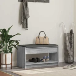 Halbank met kussen met plank Grijze Sonoma 83 x 38 x 45 cm>vidaXL Sale
