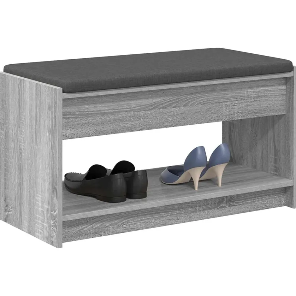 Halbank met kussen met plank Grijze Sonoma 83 x 38 x 45 cm>vidaXL Sale