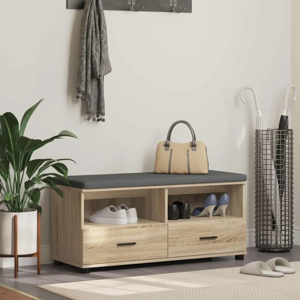 Bankjes*vidaXL Halbank met kussen met lade 100 x 38 x 46 cm Sonoma eiken