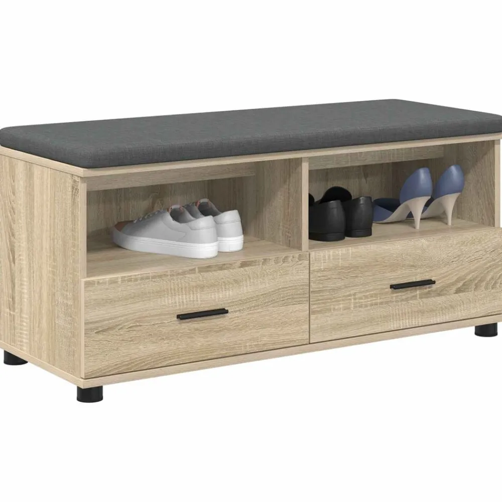 Bankjes*vidaXL Halbank met kussen met lade 100 x 38 x 46 cm Sonoma eiken