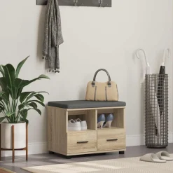 Bankjes*vidaXL Halbank met kussen met lade 60 x 38 x 46 cm Sonoma eiken