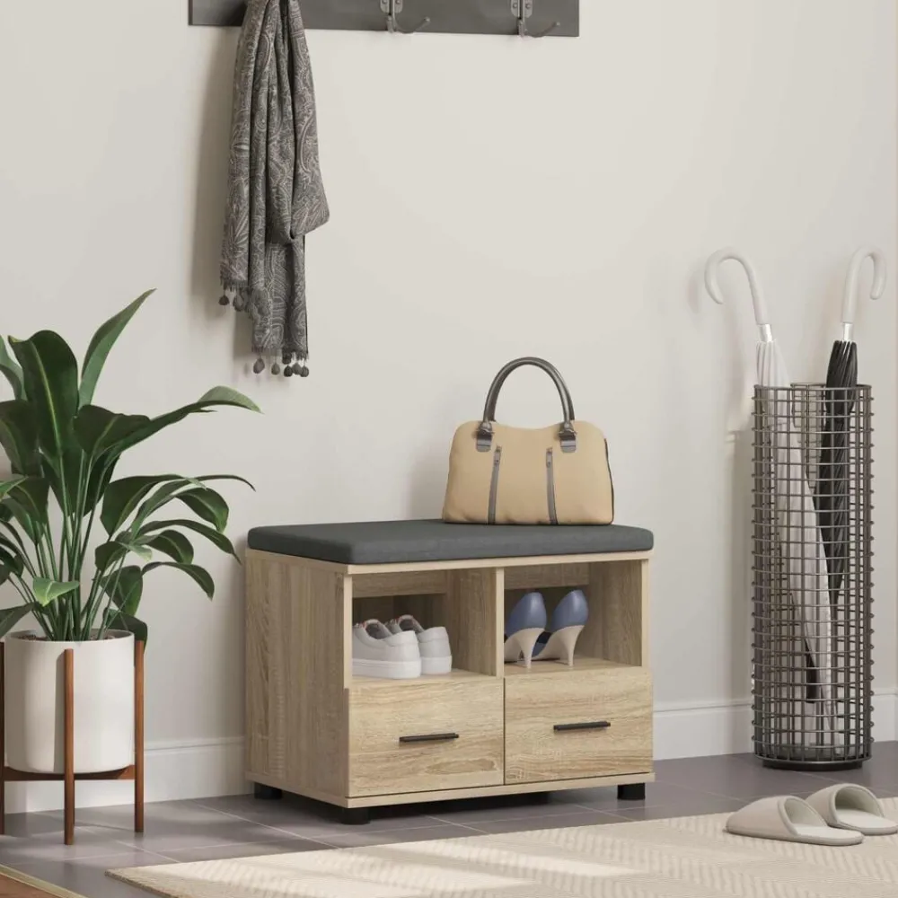 Bankjes*vidaXL Halbank met kussen met lade 60 x 38 x 46 cm Sonoma eiken