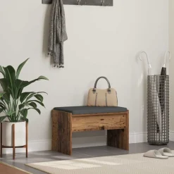 Halbank met kussen Oudhout 63 x 38 x 40 cm>vidaXL Hot
