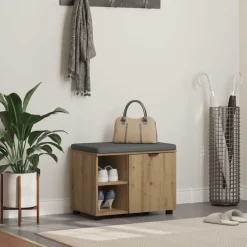 Bankjes*vidaXL Halbank met kussen met plank Artisan Eik 60 x 38 x 46 cm artisanaal eikenkleurig