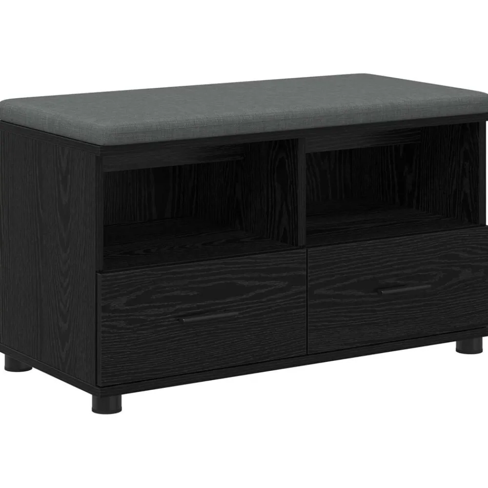 Bankjes*vidaXL Halbank met kussen met lade Zwarte Eik 80 x 38 x 46 cm Zwart eiken