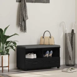 Bankjes*vidaXL Halbank met kussen met lade Zwarte Eik 80 x 38 x 46 cm Zwart eiken