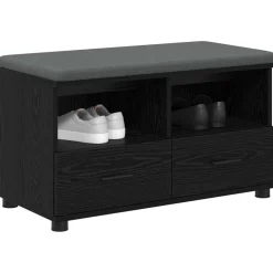 Bankjes*vidaXL Halbank met kussen met lade Zwarte Eik 80 x 38 x 46 cm Zwart eiken