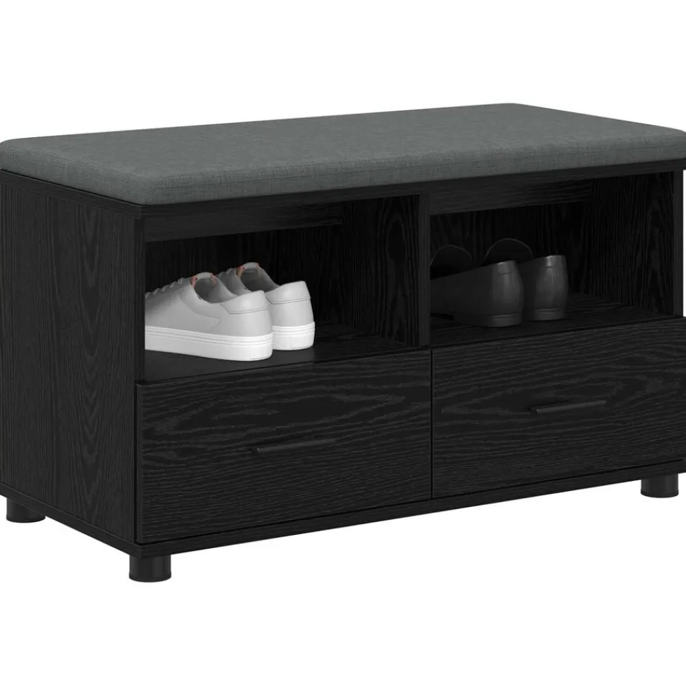 Bankjes*vidaXL Halbank met kussen met lade Zwarte Eik 80 x 38 x 46 cm Zwart eiken
