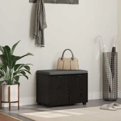 Bankjes*vidaXL Halbank met kussen met plank Zwarte Eik 60 x 38 x 46 cm Zwart eiken