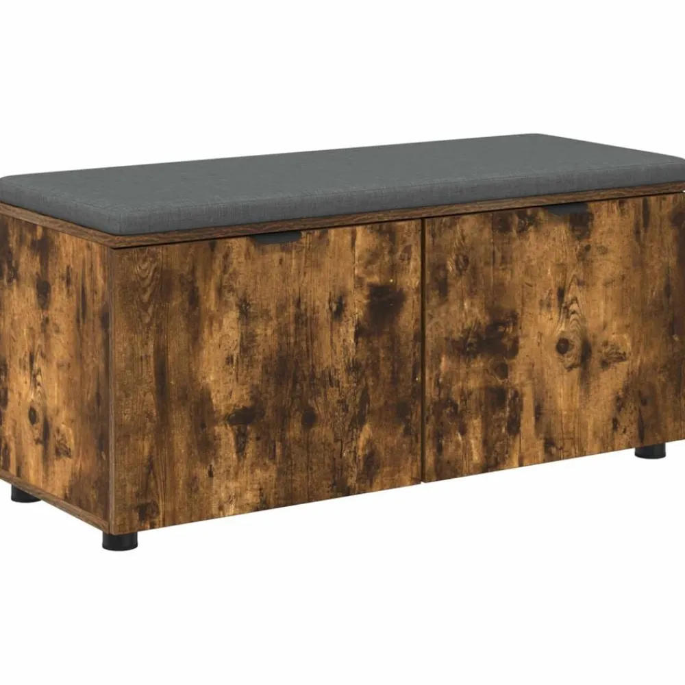 Halbank met kussen met plank Gerookte Eik 100 x 38 x 46 cm>vidaXL Sale
