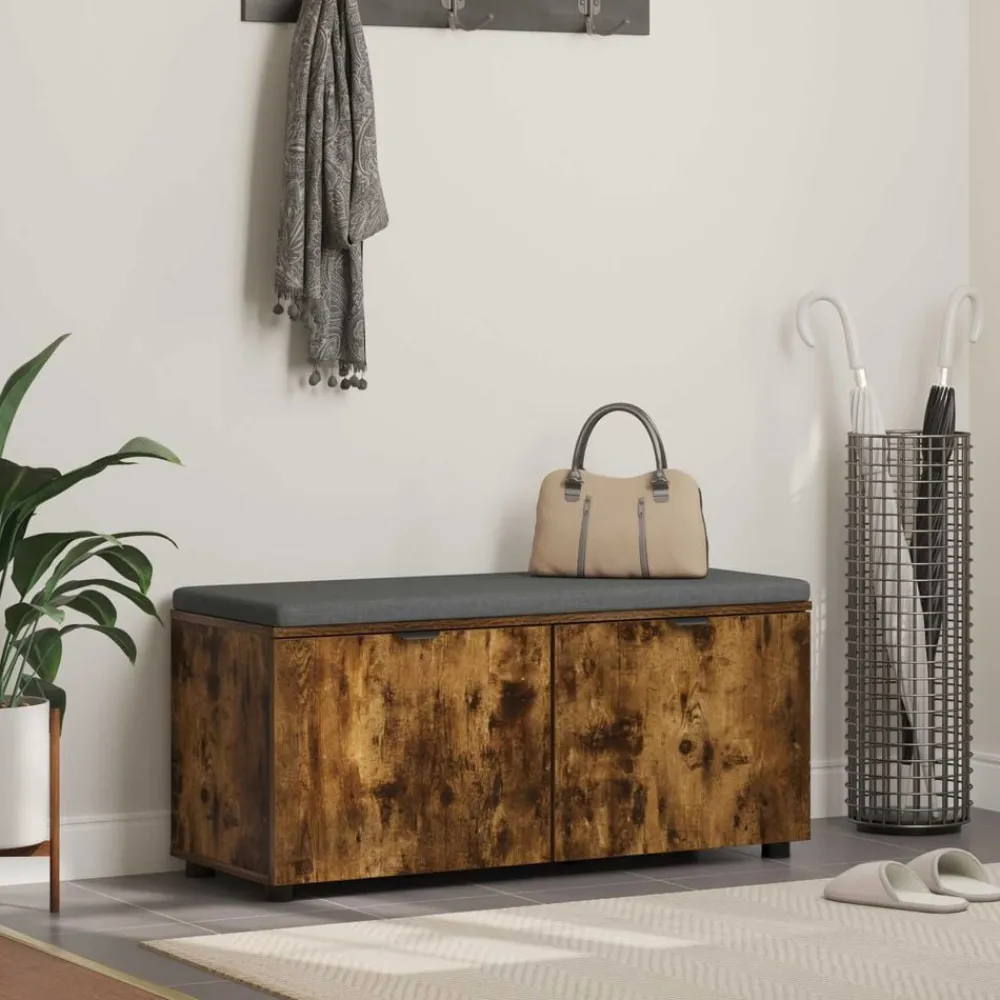 Halbank met kussen met plank Gerookte Eik 100 x 38 x 46 cm>vidaXL Sale