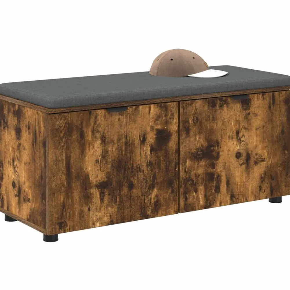 Halbank met kussen met plank Gerookte Eik 100 x 38 x 46 cm>vidaXL Sale